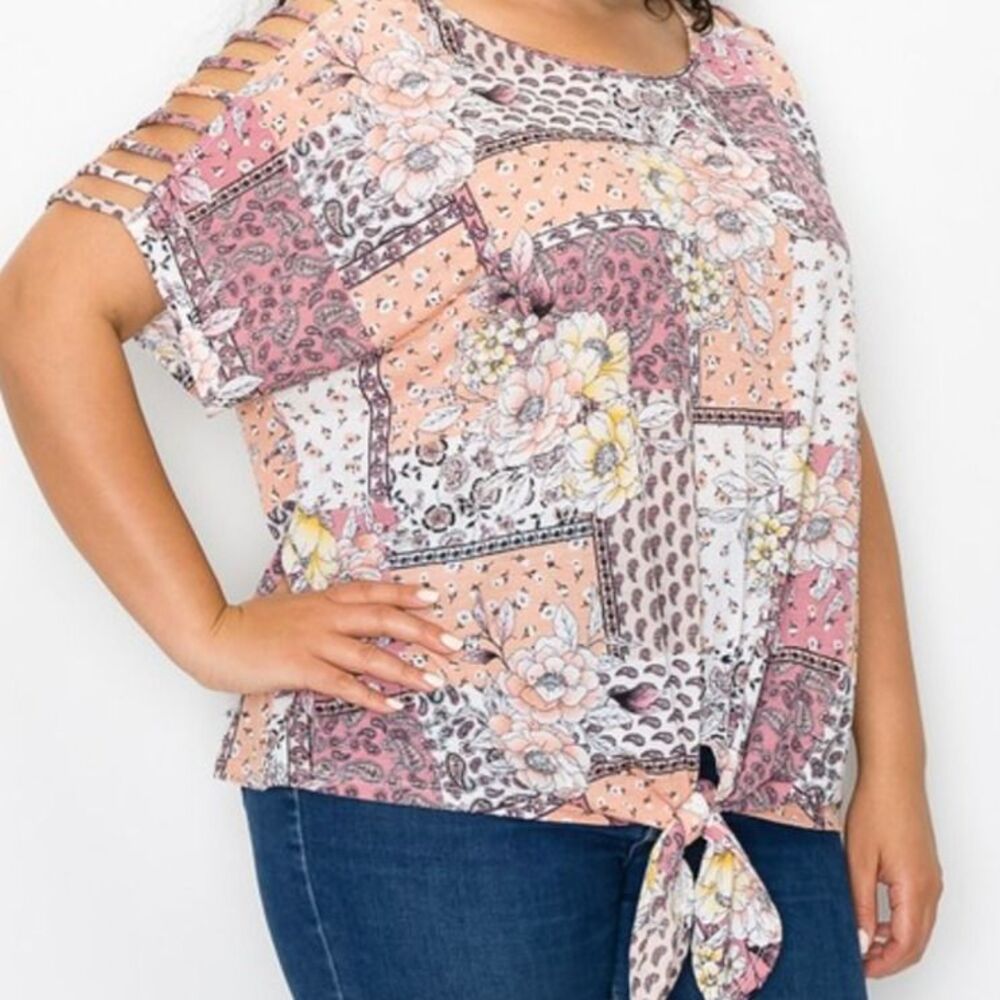 2X PRINTED LADDER CUTOUT COLD SLEEVE TIE FRONT TOP